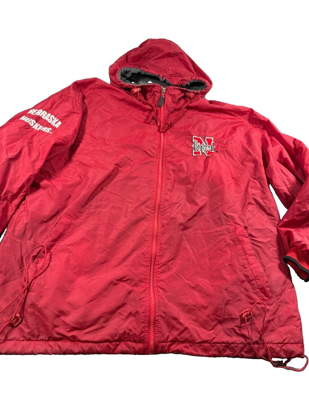 Vintage Nebraska Cornhuskers Windbreaker Jacket Mens Large Red Hooded NCAA Vesi